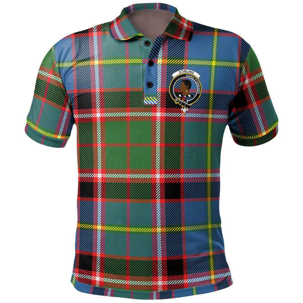 Scottish Stirling (of Keir) Clan Crest Tartan Polo Shirt Front Side Tartan Plaid