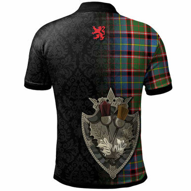 Scottish Stirling (of Keir) Clan Crest Tartan Polo Shirt - Half Thistle Flowers Celtic Design Back Side Tartan Plaid