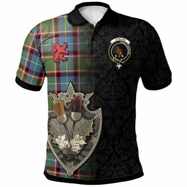 Scottish Stirling (of Keir) Clan Crest Tartan Polo Shirt - Half Thistle Flowers Celtic Design Front Side Tartan Plaid