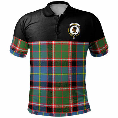 Scottish Stirling (of Keir) Clan Crest Tartan Polo Shirt - Horizontal Style Front Side Tartan Plaid