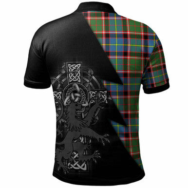 Scottish Stirling (of Keir) Clan Crest Tartan Polo Shirt - Lion Rampant Celtic Cross Flash Style Back Side Tartan Plaid
