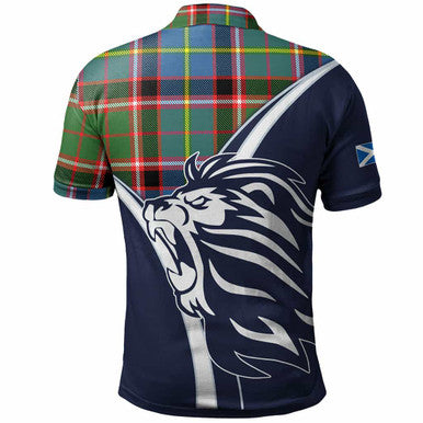 Scottish Stirling (of Keir) Clan Crest Tartan Polo Shirt - Scottish Flag With Lion Back Side Tartan Plaid