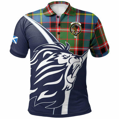 Scottish Stirling (of Keir) Clan Crest Tartan Polo Shirt - Scottish Flag With Lion Front Side Tartan Plaid