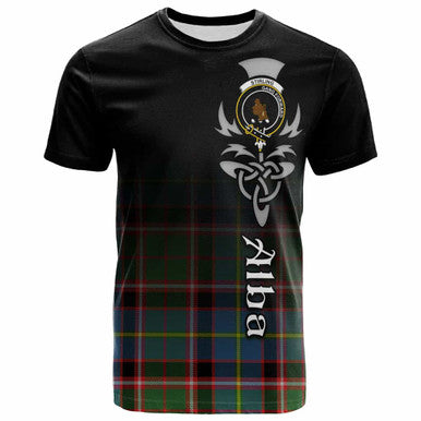 Scottish Stirling (of Keir) Clan Crest Tartan T-Shirt - Alba Gu Brath Family Crest Celtic Inspired Front Side Tartan Plaid