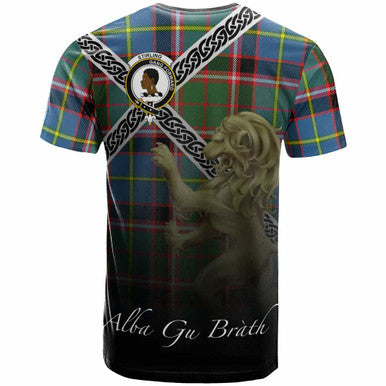 Scottish Stirling (of Keir) Clan Crest Tartan T-Shirt - Celtic With Scotland Lion Back Side Tartan Plaid