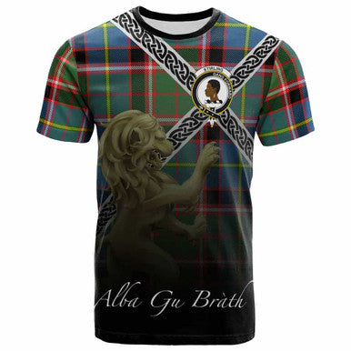 Scottish Stirling (of Keir) Clan Crest Tartan T-Shirt - Celtic With Scotland Lion Front Side Tartan Plaid