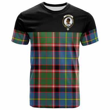 Scottish Stirling (of Keir) Clan Crest Tartan T-Shirt - Horizontal Style Front Side Tartan Plaid