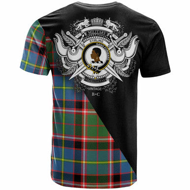 Scottish Stirling (of Keir) Clan Crest Tartan T-Shirt - Military Logo Back Side Tartan Plaid