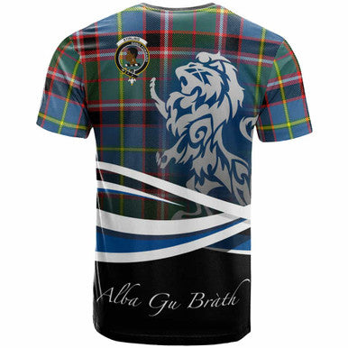 Scottish Stirling (of Keir) Clan Crest Tartan T-Shirt - Scotland Lion Back Side Tartan Plaid