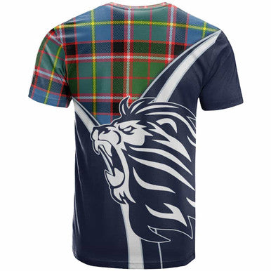 Scottish Stirling (of Keir) Clan Crest Tartan T-Shirt - Bend Style Back Side Tartan Plaid