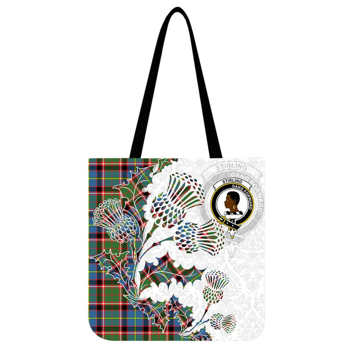 Scottish Stirling (of Keir) Clan Crest Tartan Tote Bag - Thistle Flowers Style Tartan Plaid 1