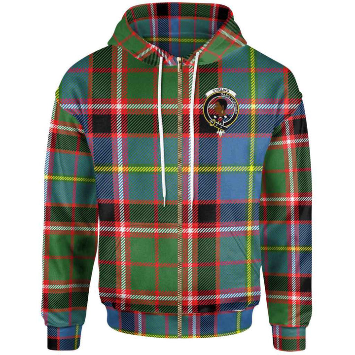 Scottish Stirling (of Keir) Clan Crest Tartan Hoodie Zip Tartan Plaid
