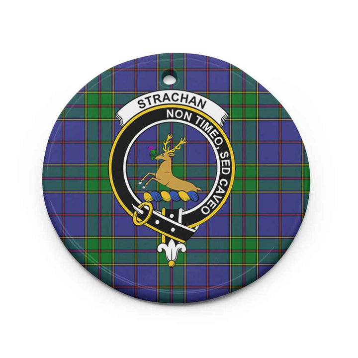 Scottish Strachan Clan Crest Tartan Ceramic Ornament Circle Shape Tartan Plaid
