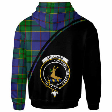 Scottish Strachan Clan Crest Tartan Curve Hoodie Back Side Tartan Plaid