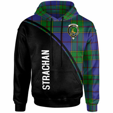 Scottish Strachan Clan Crest Tartan Curve Hoodie Front Side Tartan Plaid