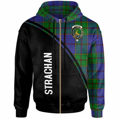 Scottish Strachan Clan Crest Tartan Curve Hoodie Zip-up Tartan Plaid