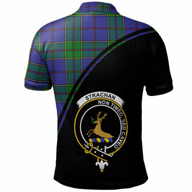 Scottish Strachan Clan Crest Tartan Curve Polo Shirt Back Side Tartan Plaid