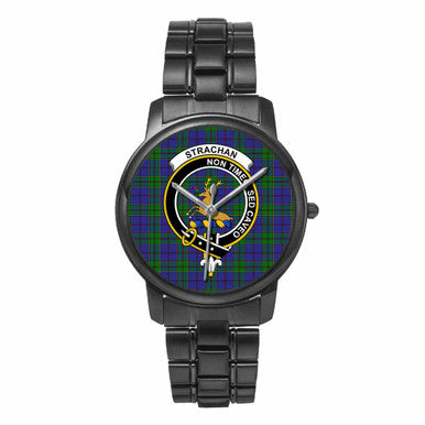 Scottish Strachan Clan Crest Tartan Folding Clasp Steel Quartz Watches Tartan Plaid Black 1