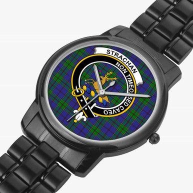 Scottish Strachan Clan Crest Tartan Folding Clasp Steel Quartz Watches Tartan Plaid Black 2