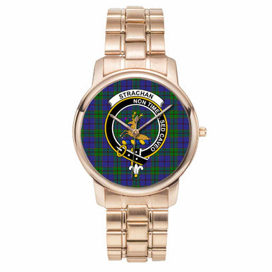Scottish Strachan Clan Crest Tartan Folding Clasp Steel Quartz Watches Tartan Plaid Rose Gold 1