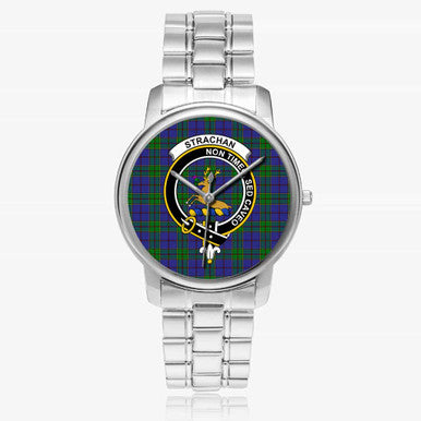 Scottish Strachan Clan Crest Tartan Folding Clasp Steel Quartz Watches Tartan Plaid Silver 1