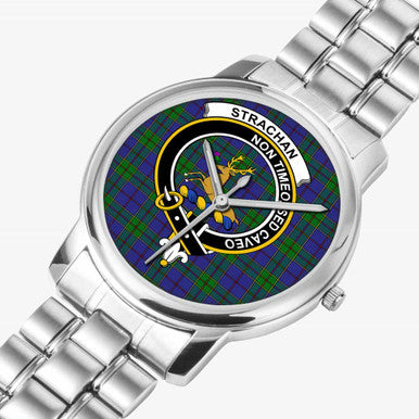 Scottish Strachan Clan Crest Tartan Folding Clasp Steel Quartz Watches Tartan Plaid Silver 2