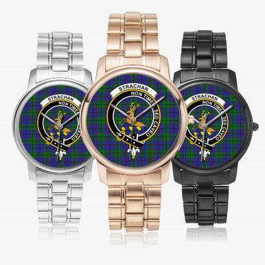 Scottish Strachan Clan Crest Tartan Folding Clasp Steel Quartz Watches Tartan Plaid All