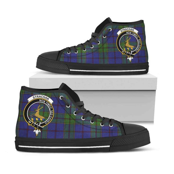 Scottish Strachan Clan Crest Tartan High Top Shoes Black Sole Tartan Plaid