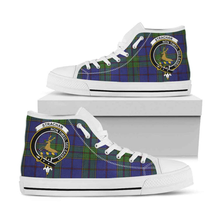 Scottish Strachan Clan Crest Tartan High Top Shoes White Sole Tartan Plaid
