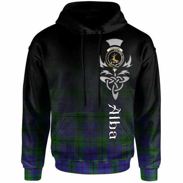 Scottish Strachan Clan Crest Tartan Hoodie - Alba Gu Brath Family Crest Celtic Inspired Front Side Tartan Plaid