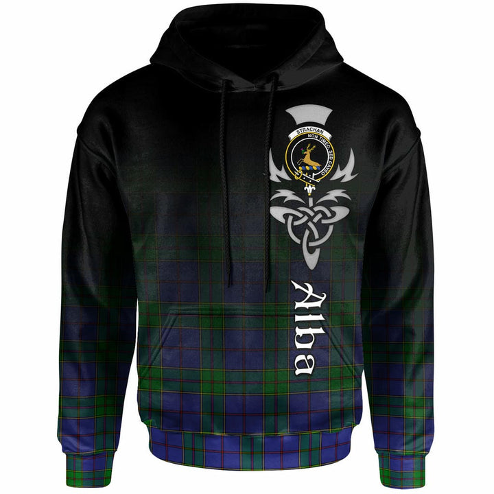 Scottish Strachan Clan Crest Tartan Hoodie - Alba Gu Brath Family Crest Celtic Inspired Front Side Tartan Plaid