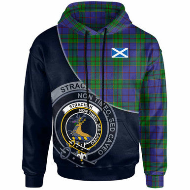 Scottish Strachan Clan Crest Tartan Hoodie - Bend Style Front Side Tartan Plaid
