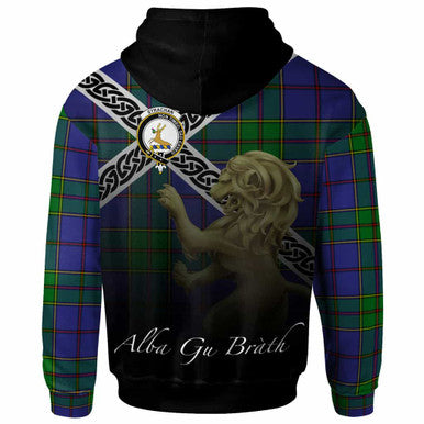 Scottish Strachan Clan Crest Tartan Hoodie - Scotland Lion Back Side Tartan Plaid