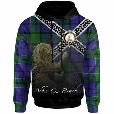 Scottish Strachan Clan Crest Tartan Hoodie - Scotland Lion Front Side Tartan Plaid