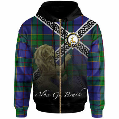 Scottish Strachan Clan Crest Tartan Hoodie - Scotland Lion Zip-up Tartan Plaid