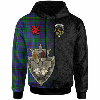 Scottish Strachan Clan Crest Tartan Hoodie - Half Thistle Flowers Celtic Design Front Side Tartan Plaid