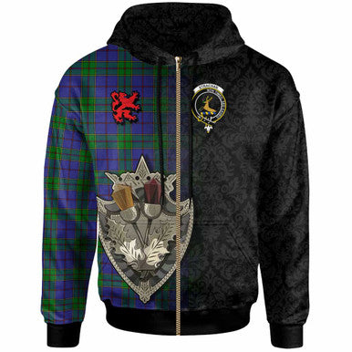 Scottish Strachan Clan Crest Tartan Hoodie - Half Thistle Flowers Celtic Design Zip-up Tartan Plaid