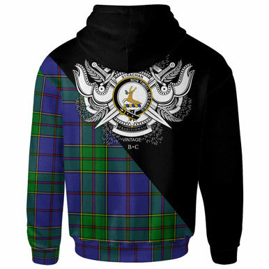 Scottish Strachan Clan Crest Tartan Hoodie - Military Logo Back Side Tartan Plaid