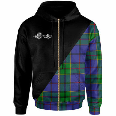 Scottish Strachan Clan Crest Tartan Hoodie - Military Logo Zip-up Tartan Plaid