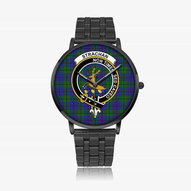 Scottish Strachan Clan Crest Tartan Instafamous Steel Quartz Watches Tartan Plaid Black 1