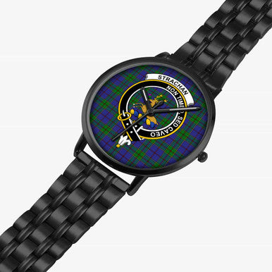 Scottish Strachan Clan Crest Tartan Instafamous Steel Quartz Watches Tartan Plaid Black 2