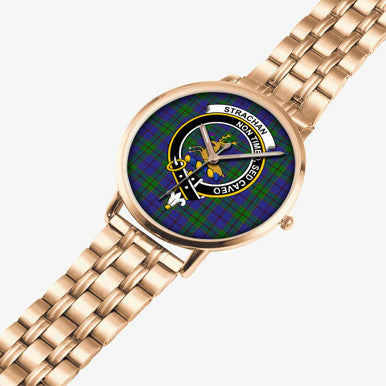 Scottish Strachan Clan Crest Tartan Instafamous Steel Quartz Watches Tartan Plaid Rose Gold 2