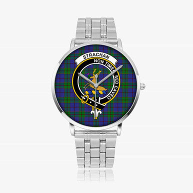 Scottish Strachan Clan Crest Tartan Instafamous Steel Quartz Watches Tartan Plaid Silver 1