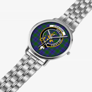 Scottish Strachan Clan Crest Tartan Instafamous Steel Quartz Watches Tartan Plaid Silver 2
