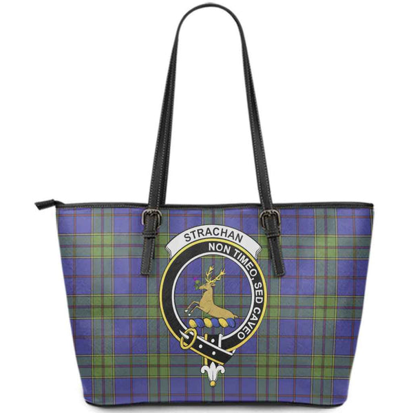 Scottish Strachan Clan Crest Tartan Leather Tote Tartan Plaid