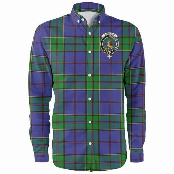 Scottish Strachan Clan Crest Tartan Long Sleeve Shirt Front Side Tartan Plaid