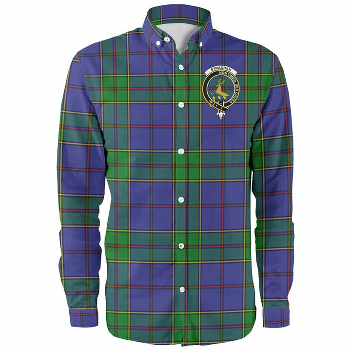 Scottish Strachan Clan Crest Tartan Long Sleeve Shirt Front Side Tartan Plaid
