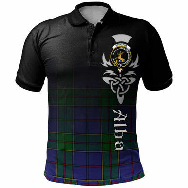 Scottish Strachan Clan Crest Tartan Polo Shirt - Alba Gu Brath Family Crest Celtic Inspired Front Side Tartan Plaid