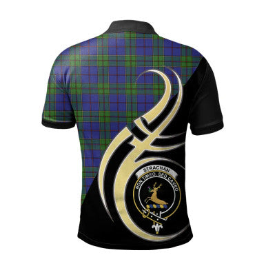 Scottish Strachan Clan Crest Tartan Polo Shirt Believe in Me Back Side Tartan Plaid