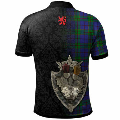 Scottish Strachan Clan Crest Tartan Polo Shirt - Half Thistle Flowers Celtic Design Back Side Tartan Plaid